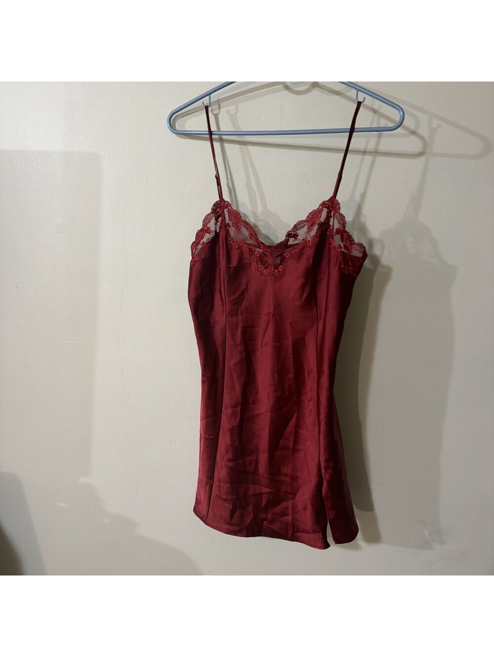 Victoria's Secret Red Satin Lace Chemise Nighty Babydoll Lingerie Dress Small